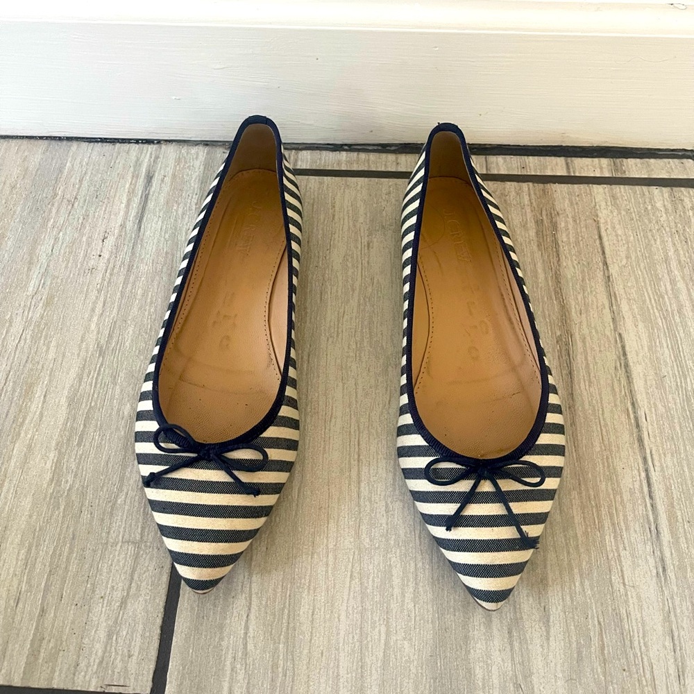 J.Crew Pointed Toe Flats Size 6.5 - Navy / Off-White Striped